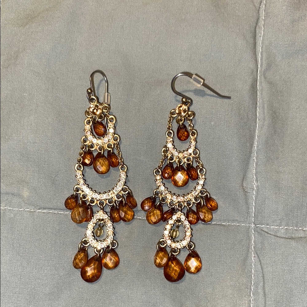 💛🤎💛NWOT Elegant Gold and Brown Chandelier Earrings